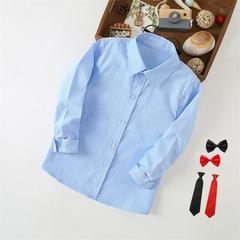 Children's pure blue shirt long sleeve, primary and secondary school children's blue girls' school uniform, boys' long sleeve shirt, factory