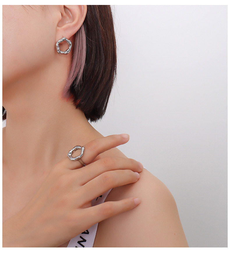 Wholesale Basic Geometric Titanium Steel Rings Earrings display picture 3