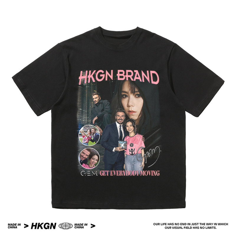 Deng Ziqi Beckham impresa camiseta de manga corta de cuello redondo suelta estrella de moda de fútbol