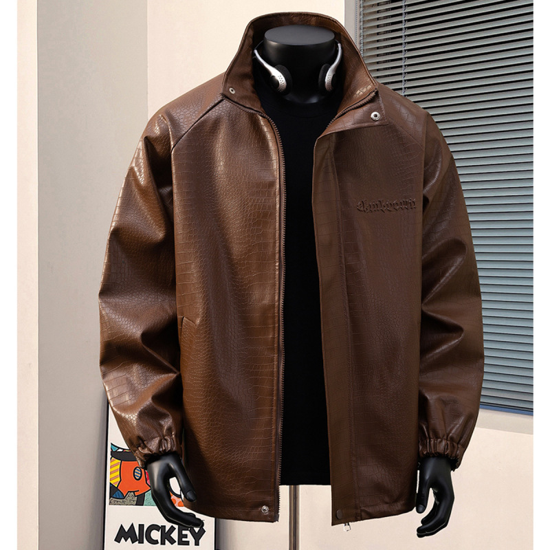 2026 Spring New Men's Embossed Leather Jacket Large Size M-5Xl Crocodile Pattern Couple's Leather Jacket Men's High-End Style