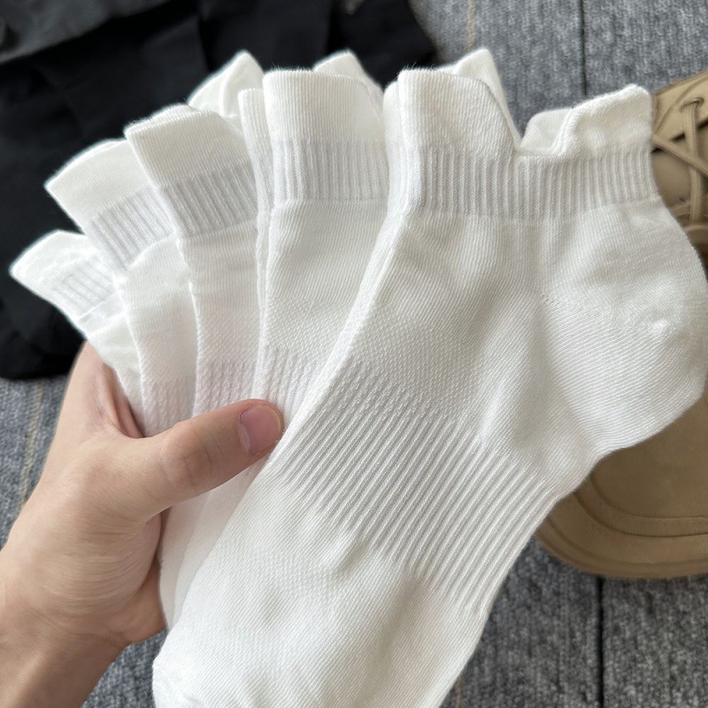 White Socks for Women in Summer, Men's Simple Pure Color Couple Student Sports Socks with Ear Lifting Versatile Spring & Fall Short Socks