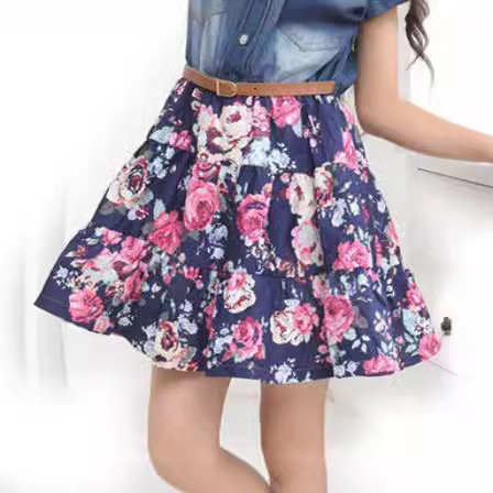 Summer  New Girl's Floral Denim Skirt, Big Kids Fashion Korean Style Dress, Trendy Children's Skirt