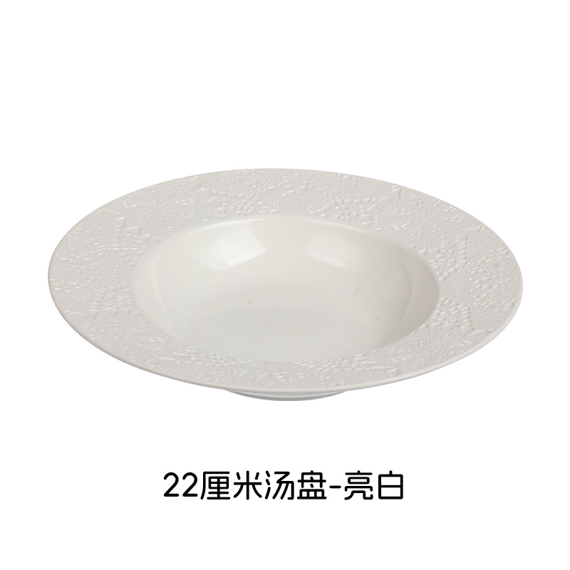 Relieve suave y fácil de limpiar estilo nórdico minimalista elegante romántico encaje cubiertos de cerámica set