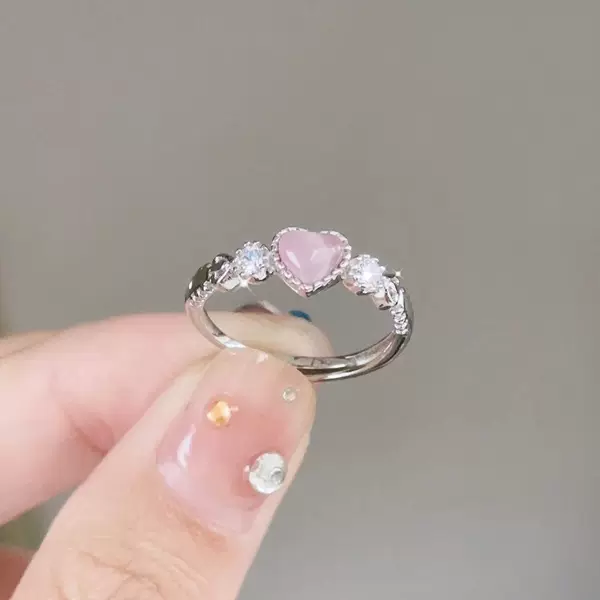 Pink Love Ring Women's Ins Simple Small High-value Korean Girl's Sweet Loving Ring