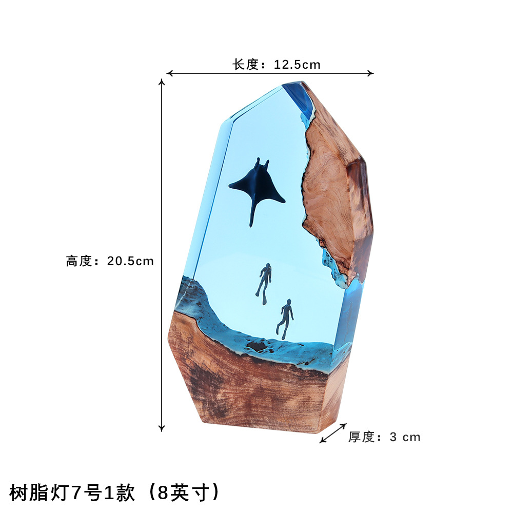 Ocean Cave Jellyfish Diver Dragon Turtle Ornament Lamp Holder Solid Wood Resin Lamp Birthday Gift Decoration Led Lamp