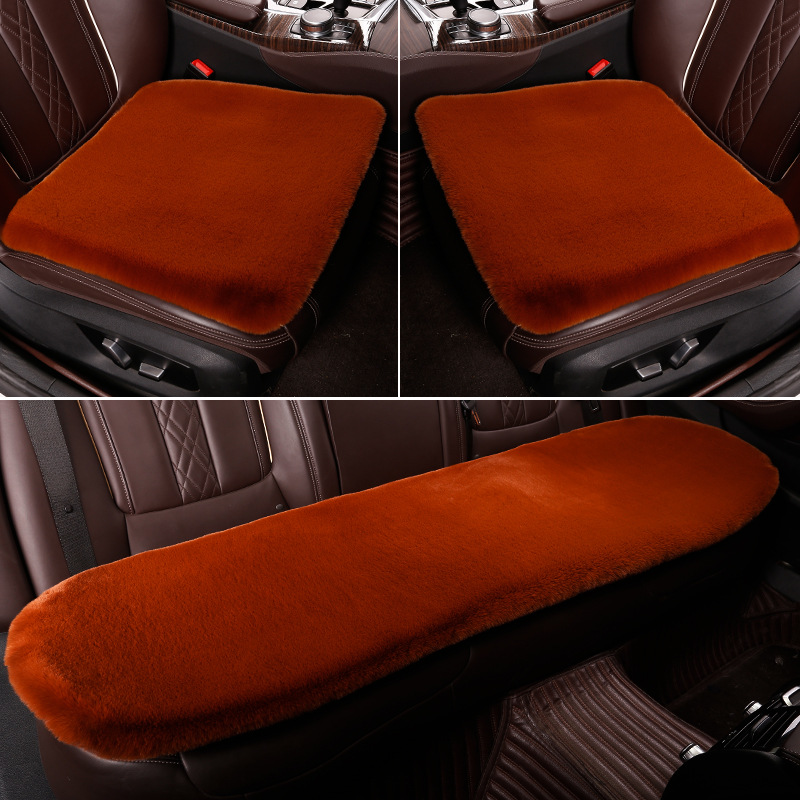 Winter car seat cushion set, imitation rabbit fur, thick short plush, three-piece set, no backrest, warm car seat pad for winter