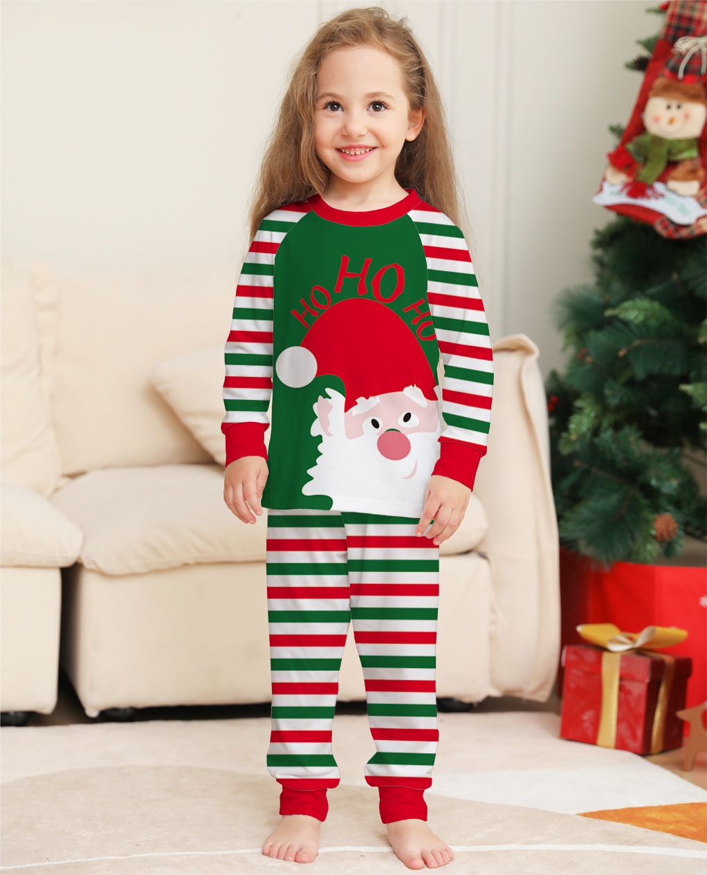Christmas Festival Stripe Pattern Spring Season Family Look Santa Claus Stripe Printing Pant Co-ord Set Hoodie Two-Piece Sets