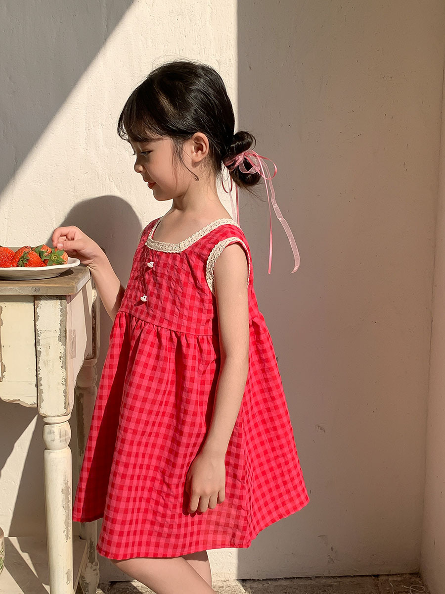Baby Girl Korean Style Plaid Sleeveless Vest Dress 2025 Summer Kidsren's New Loose Backless Dress Princess Dress