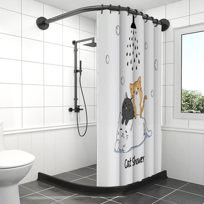 Bathroom Waterproof Shower Curtain Set, Punch-Free Magnetic Water Retaining Strip, Bathroom Dry and Wet Separation Curved Shower Partition Curtain