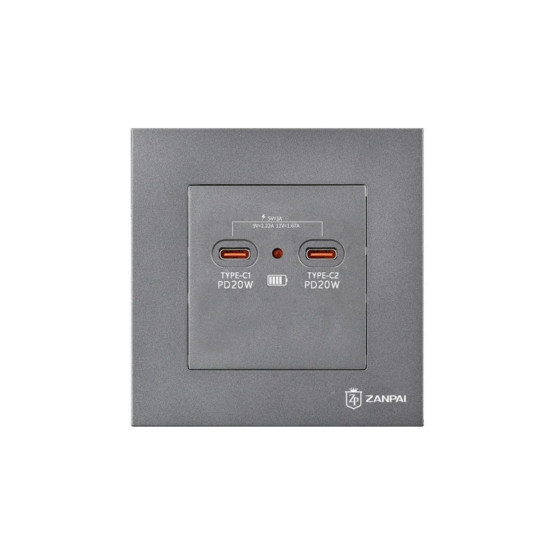 赞牌 86 concealed gray 20W gallium nitride mobile phone charging socket dual TYPE-C fast charging socket panel