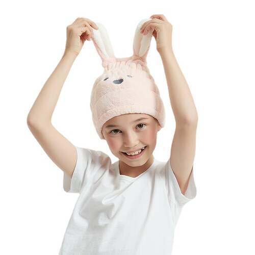 Coral velvet children's hair drying cap for women, thickening and super strong baby bunny ear head drying hair towel, water-absorbent and quick-drying cartoon shower cap