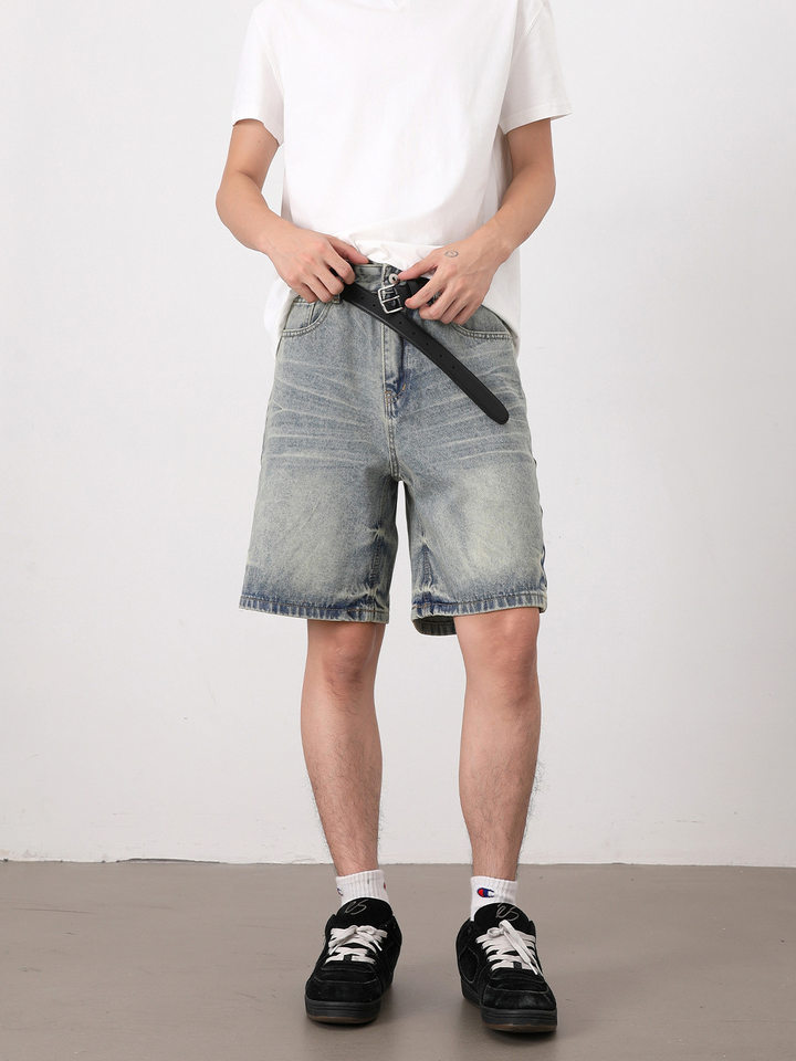 Quần short jean nam ống đứng kiểu Mỹ dáng rộng thoải mái — Màu xanh dương