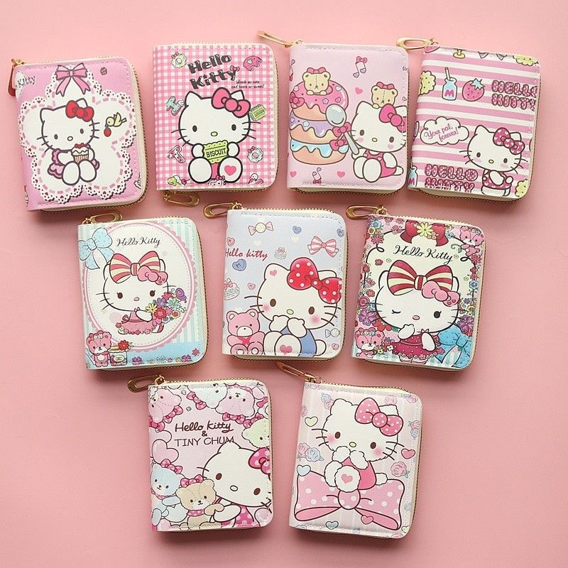Pink Hello Kitty Wallet Mini Zipper Coin Purse Women's Coin Bag Portable Card Holder Student Cute Printed Wallet