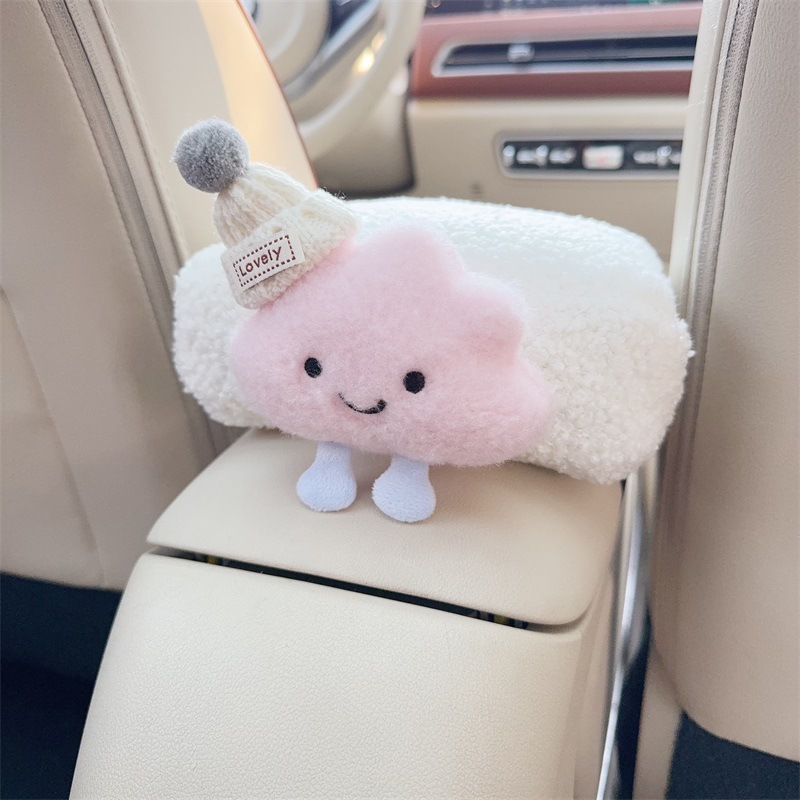 Interior Armrest Cute | Qiao Le Jia Yuan Car tissue box/set - white-hat-pink-cloud-armrest-tissue-box
