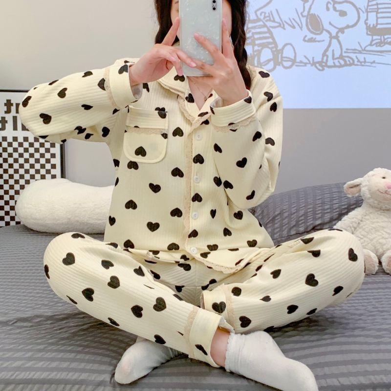 Otoño y invierno nuevo pijama de mujeres cardigán de aire mezclado chicas lindas dibujos animados princesa impresión ropa para el hogar