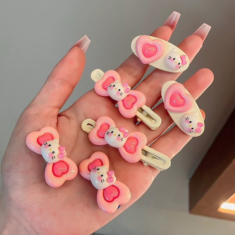 Hello Kitty, Hello Kitty, заколка для волос цвета фуксии, челка, милые заколки