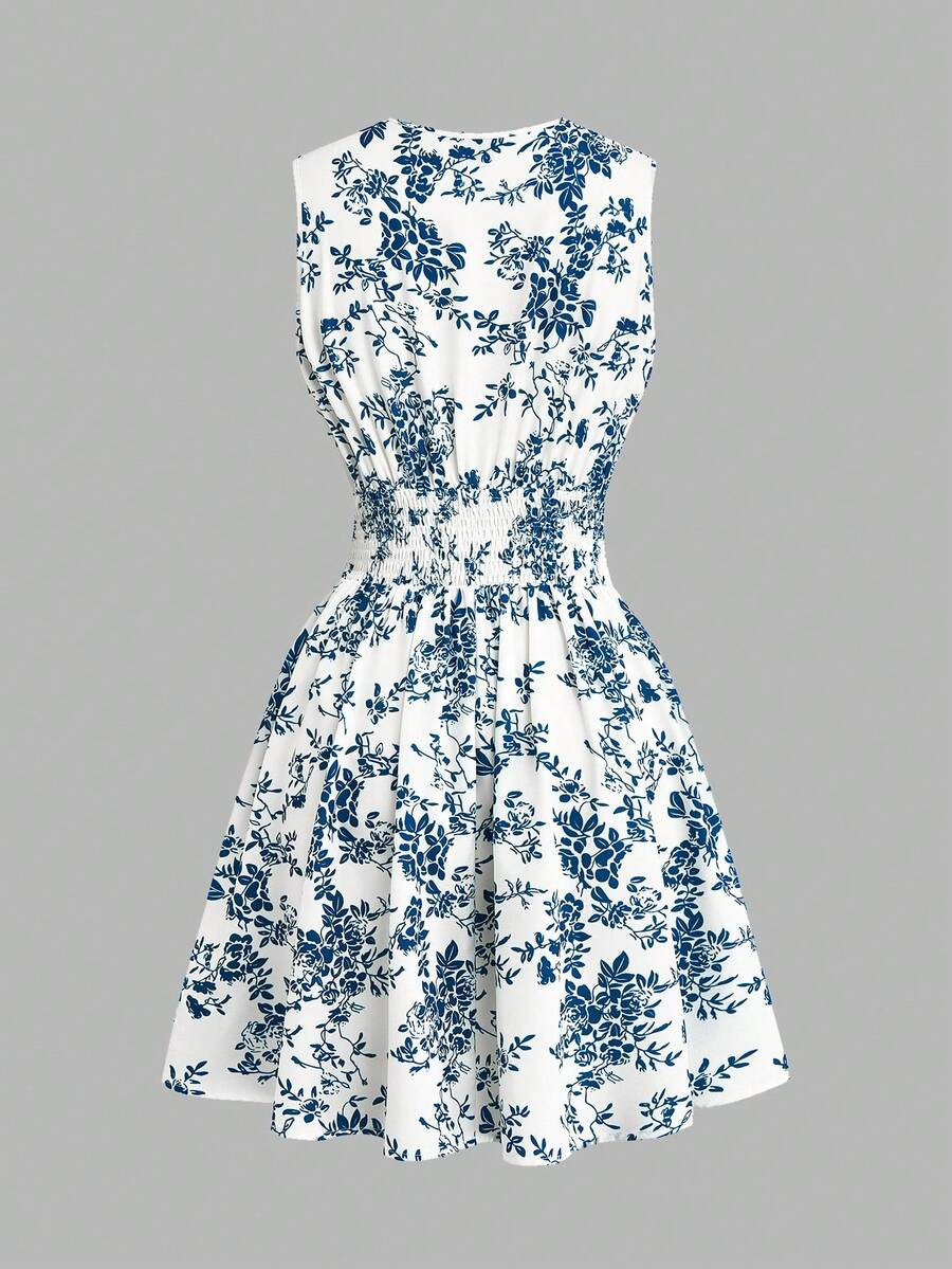 Vestido sin mangas impreso de verano para mujeres, cintura delgada, falda en forma de A, falda de vacaciones europea y americana