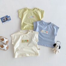 【不退不换】儿童贴布T恤2026新款夏季男童韩版卡通肩扣打底衫潮