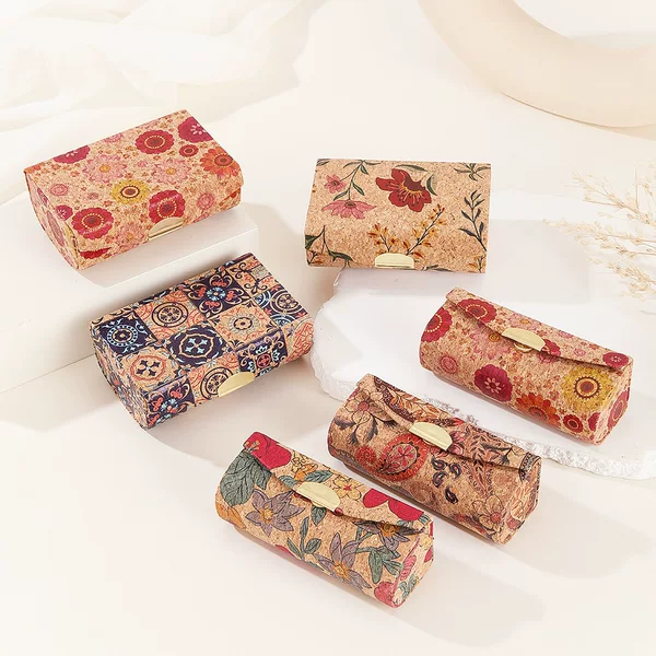 Popular Retro Cork Lipstick Box Ring Earrings Mini Storage Box Travel Souvenir