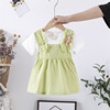 Summer colored cotton short sleeve dress for princess, girl's skirt, Korean style, children's clothing