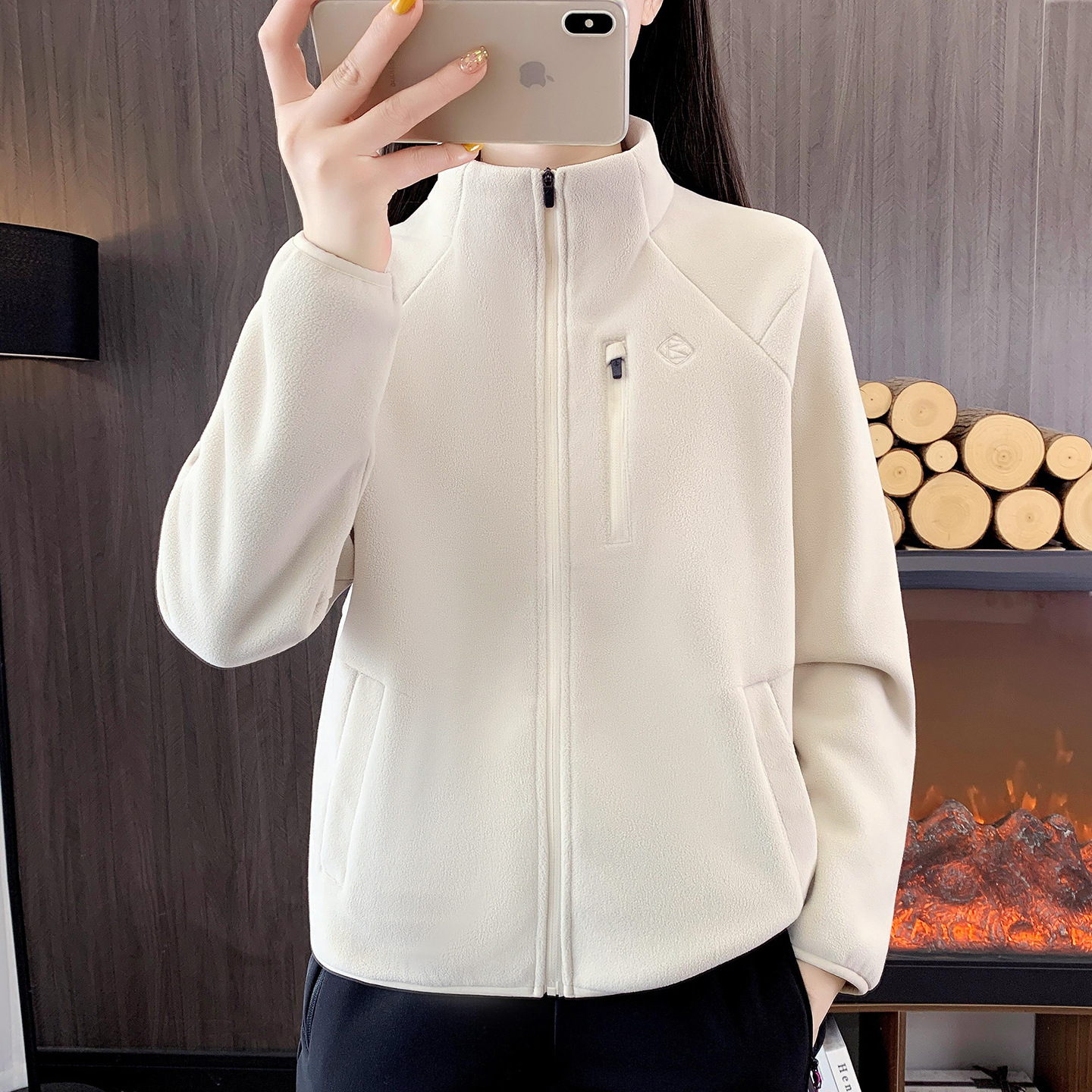 26R518 Women's Fleece Sweatshirt for Autumn and Winter, Thickened Double-Sided Fleece Cardigan, suitable for inner or outer wear