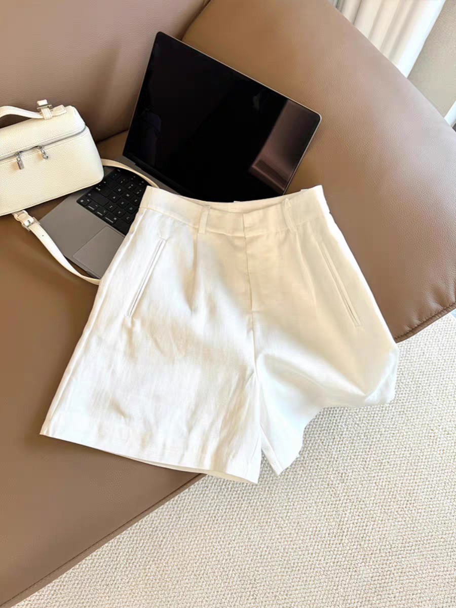 Quần short nữ cạp cao vải lanh trắng phong cách đơn giản thời trang — màu trắng