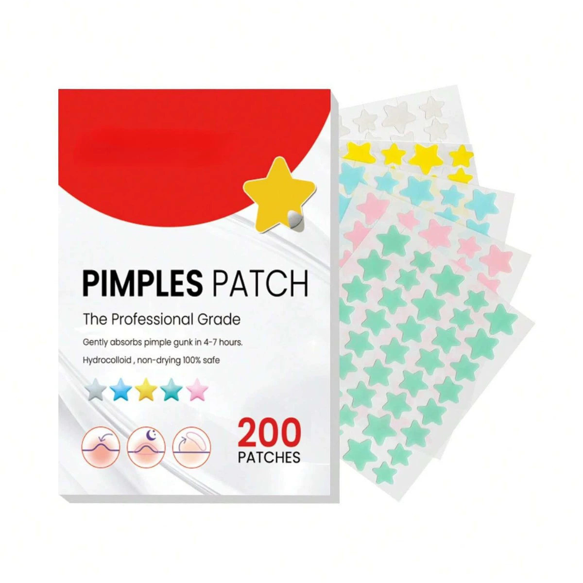 Пластырь Acne Patch Звезда наклейки, 200 гидроколлоидных черниловых точек и прыщей пластыри, цвета на Хэллоуин