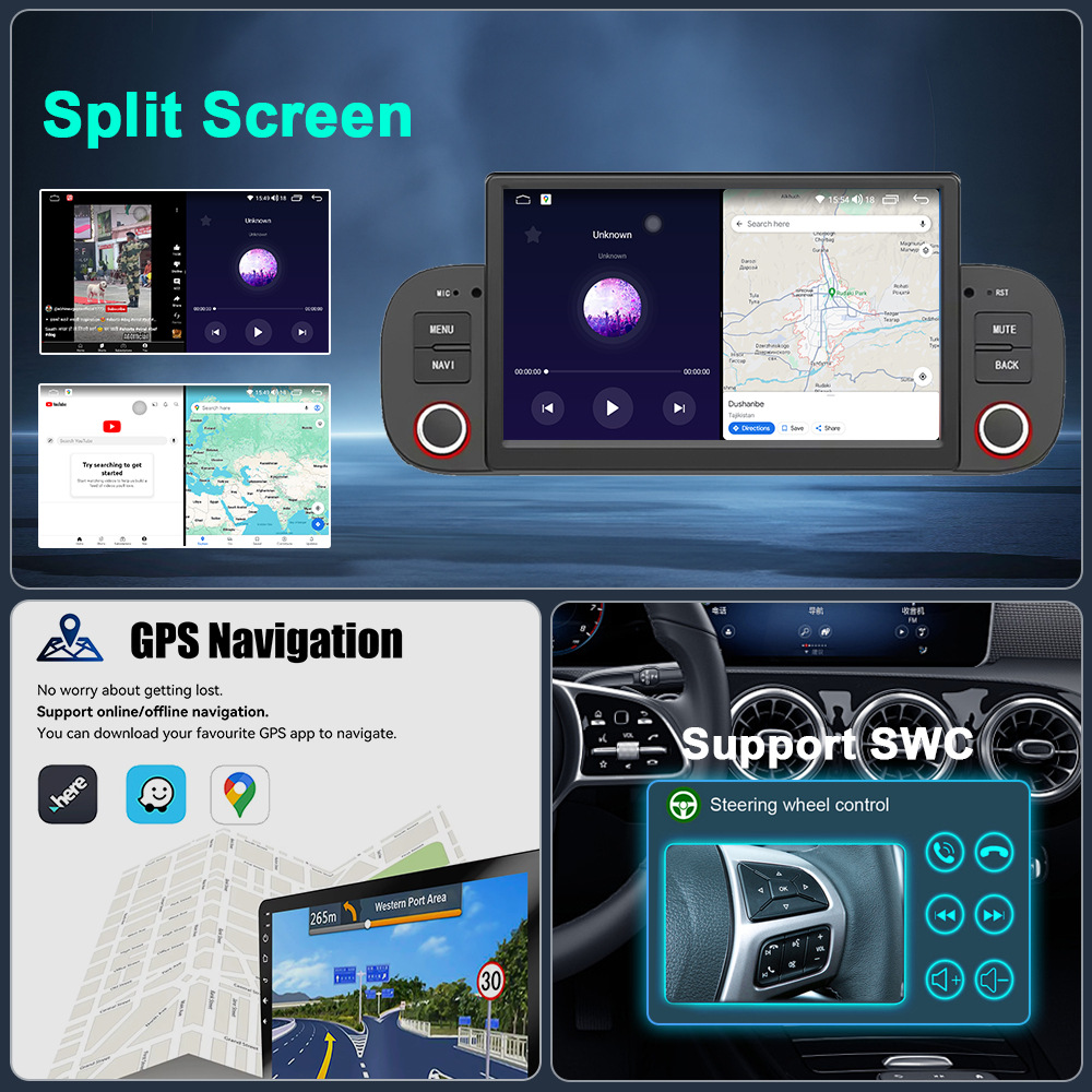 13-20 피아트 팬더 안드로이드 대형 스크린 중앙 제어 자동차 GPS 네비게이터 올인원 기계에 적용 가능한 국경