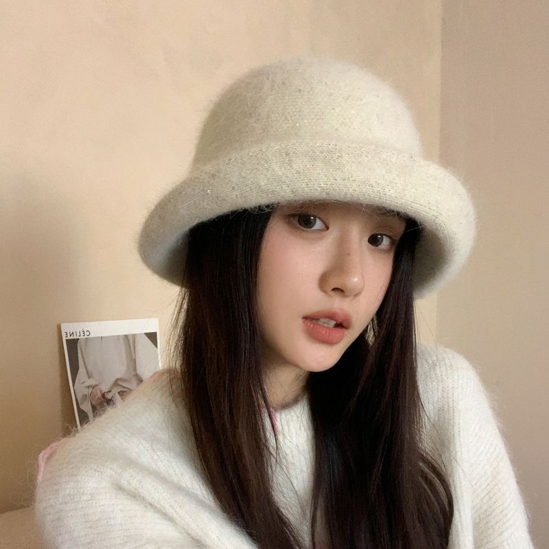 新款秋冬卷边圆顶小礼帽女户外时尚大头围渔夫帽旅游保暖兔毛帽子|undefined