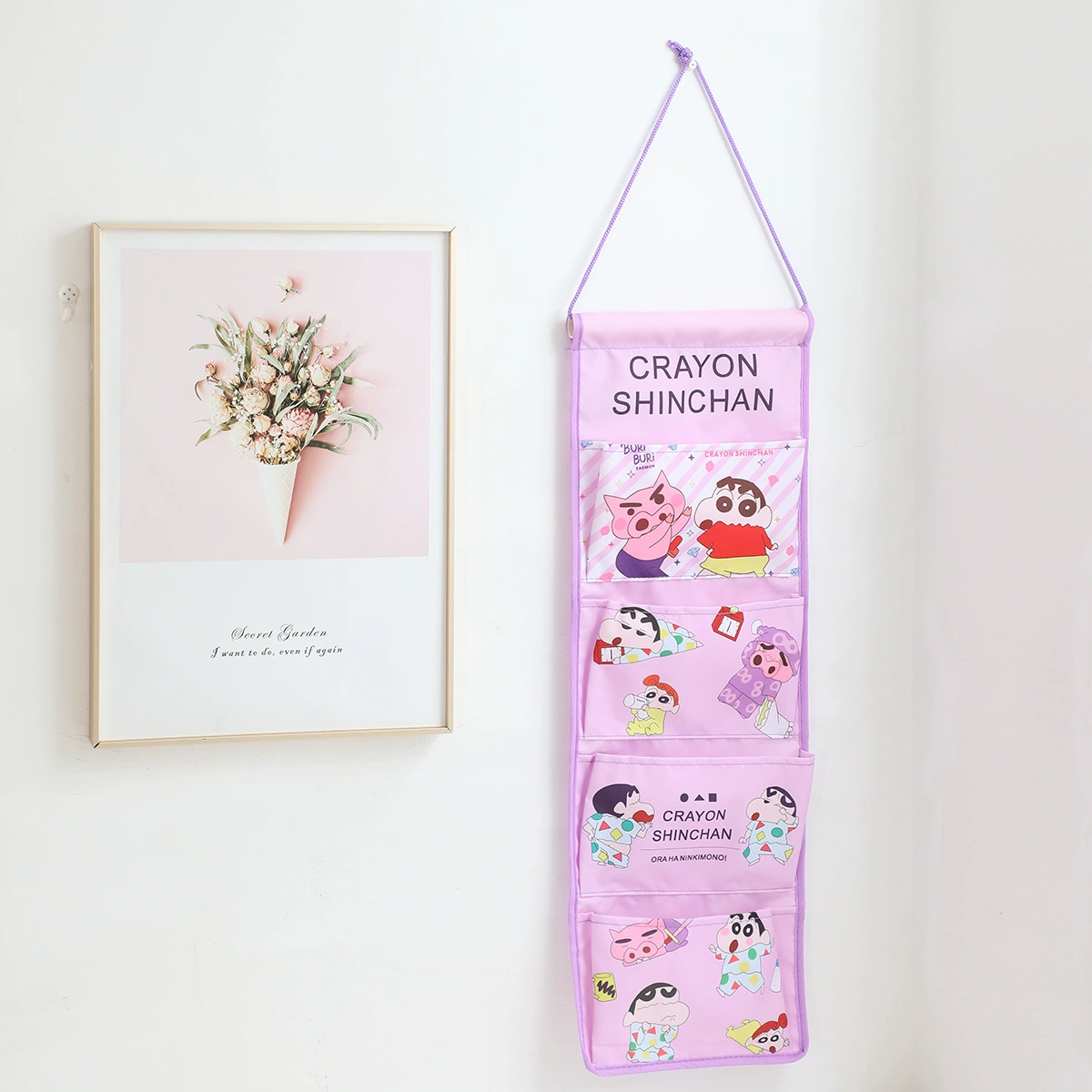 Cartoon long storage system, hanging organiser, storage bag, 4 cells, cotton and linen
