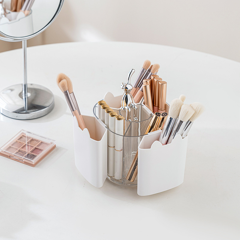 Caja de almacenamiento, portalápices de cuadrícula dividida, brochas de maquillaje para estudiantes de alto valor giratorias, caja de almacenamiento de escritorio de cuadrícula dividida de gran capacidad de plástico