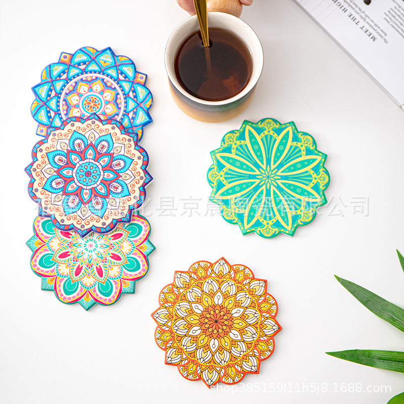 Cross-Border Coaster Ceramic Insulation Mat Non-Slip Coffee Coaster Digital Printing Embossed Table Mat Manufacturer Production