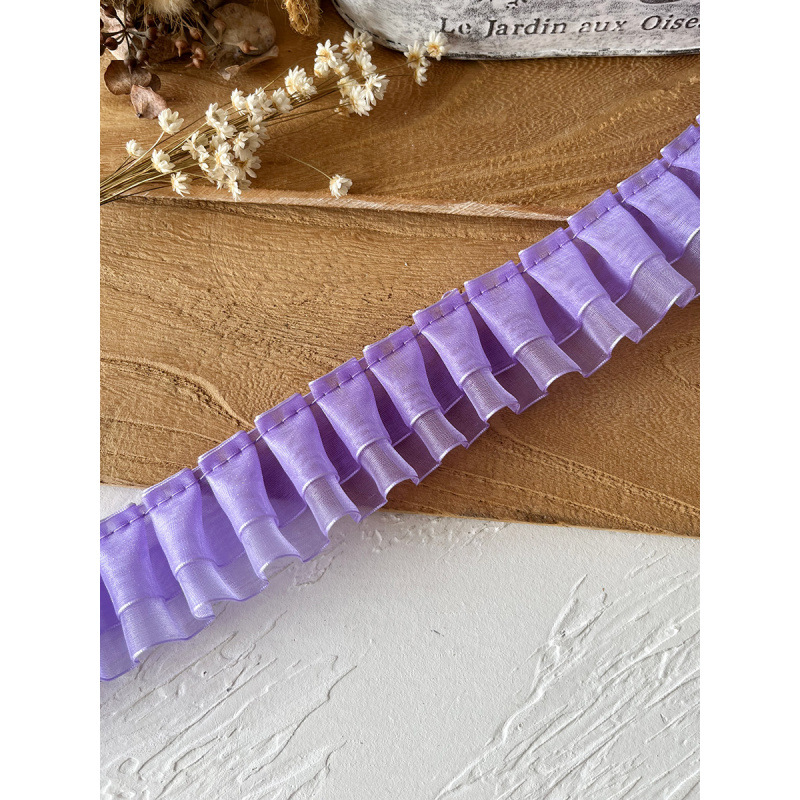 보라색 주름 목선 수제 DIY 소재 더블 레이어 레이스 액세서리 의류 커프스 러플 스노우 원사 벨트