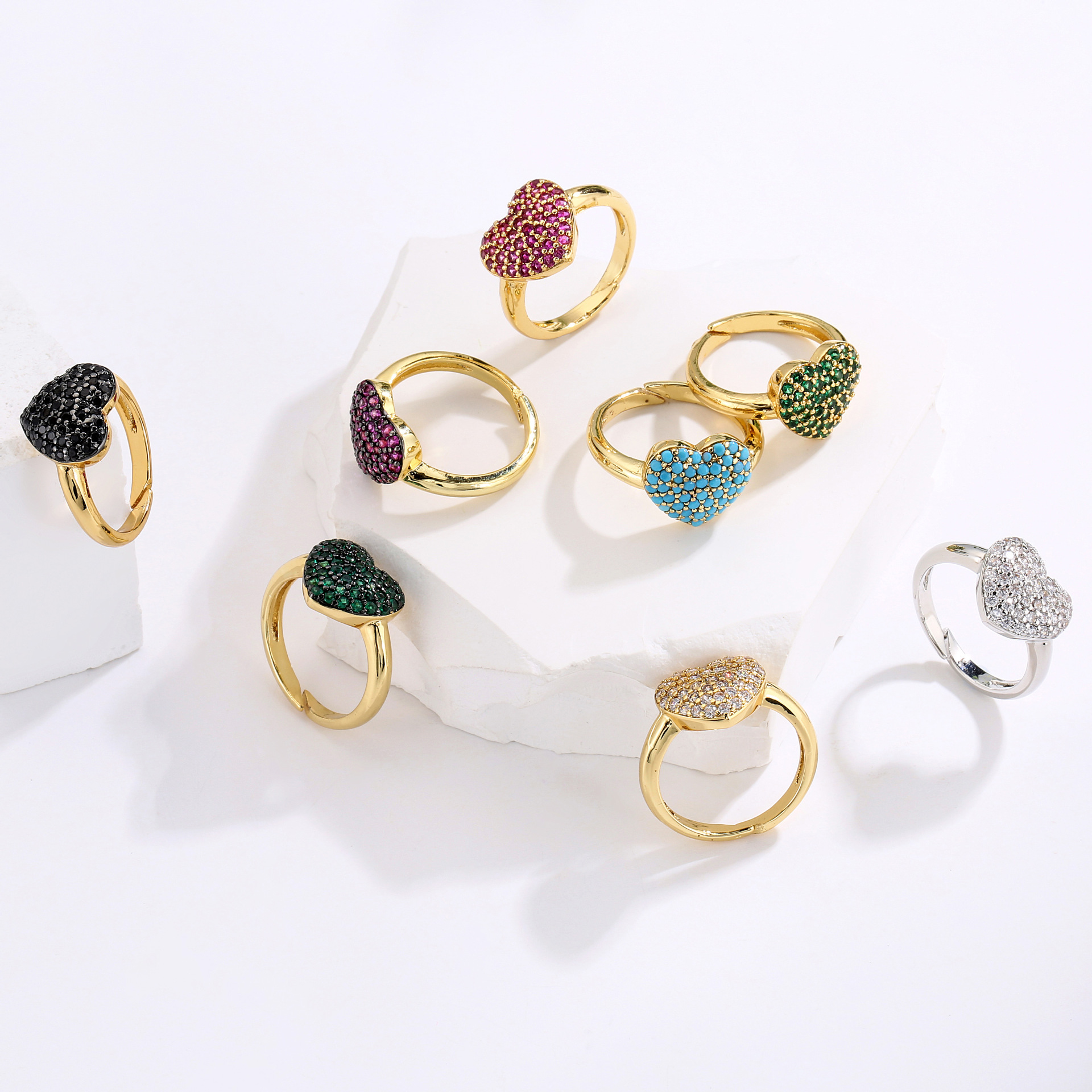 4g Weight Zircon Inlay Material Copper Micro-encrusted Zircon Peach Heart-shaped Opening Adjustable Ring