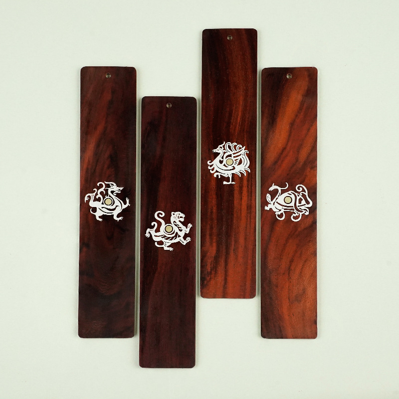 黑檀手工镶嵌中国风四象木制书签小叶紫檀木镶银文创商务礼品定制