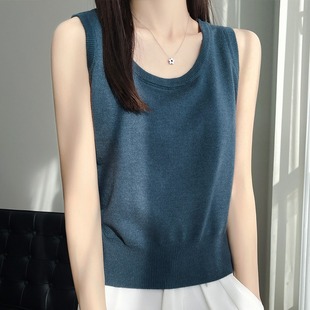 23 Spring/Summer New Women's Mulberry Silk Knitted Vest with Ice Silk Inner Layer, Suitable for Layering with a Blazer, Sleeveless with Side Breast Coverage, Gold Small