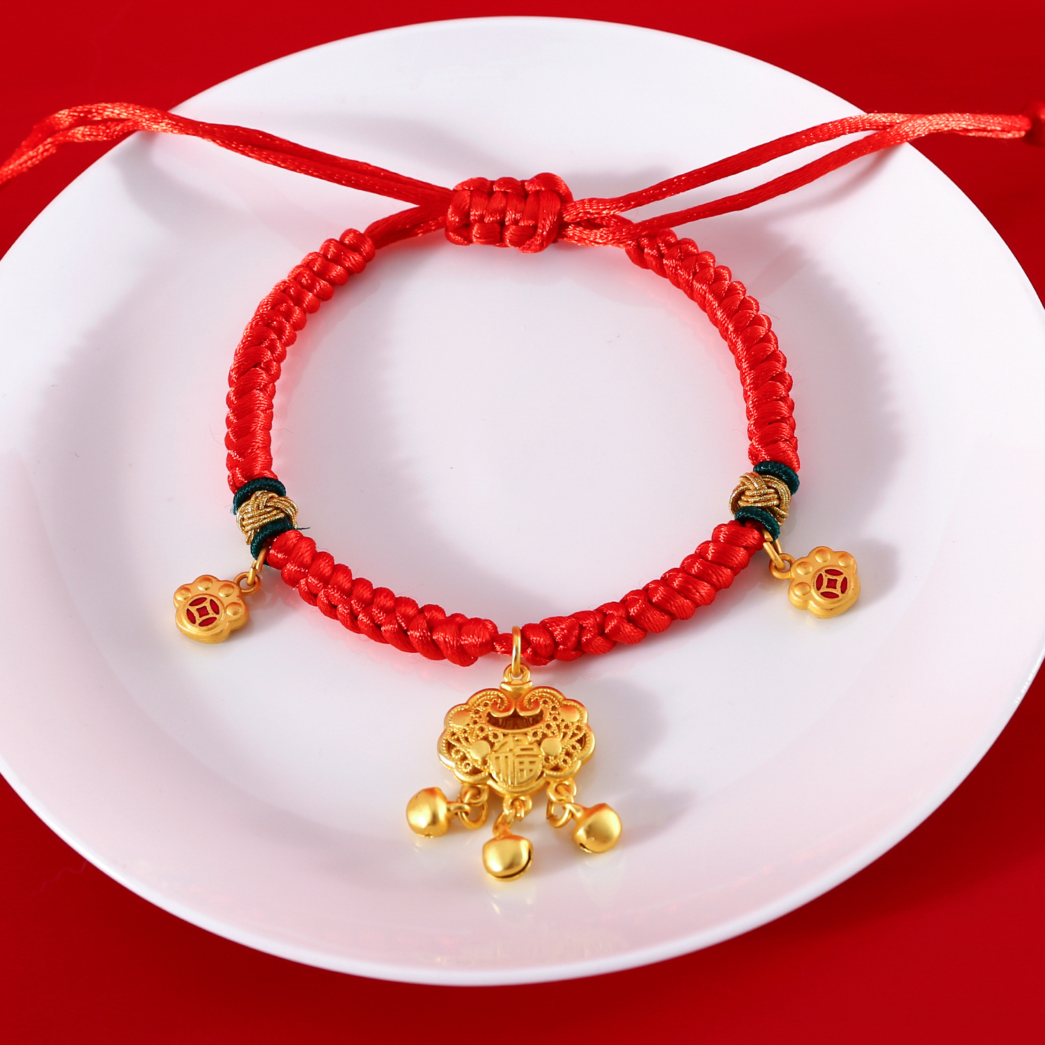 Año Nuevo mascotas de larga vida cerradura collar de cuerda roja tambor de ondas campana de seguridad colgante de oro de arena de color del Festival de Primavera collar perro gato