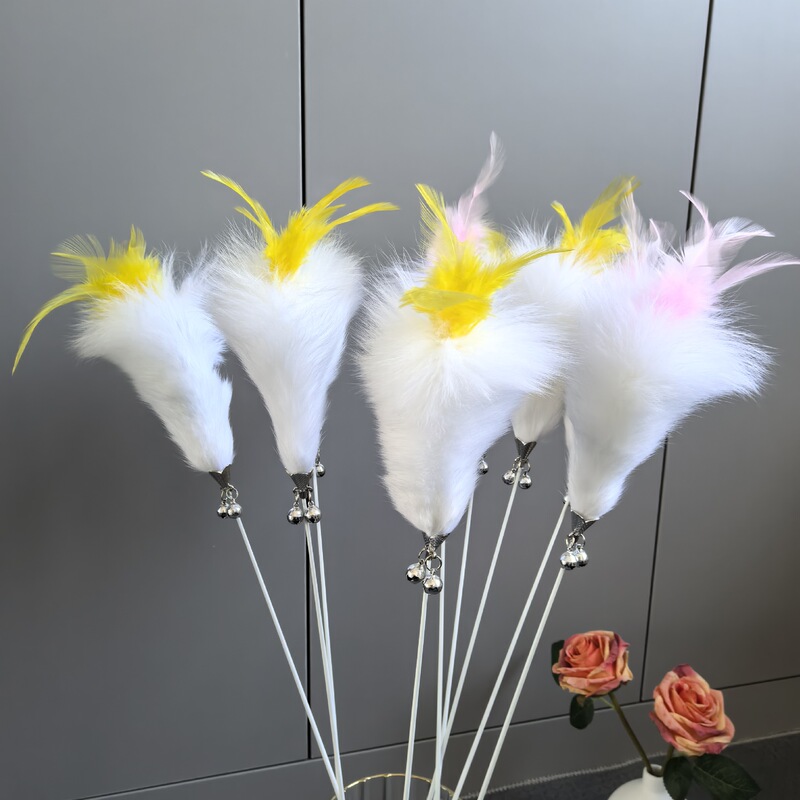 メーカーの卸売りの羽毛は猫の棒の猫のインタラクティブなおもちゃの双鈴をからかいます。|undefined