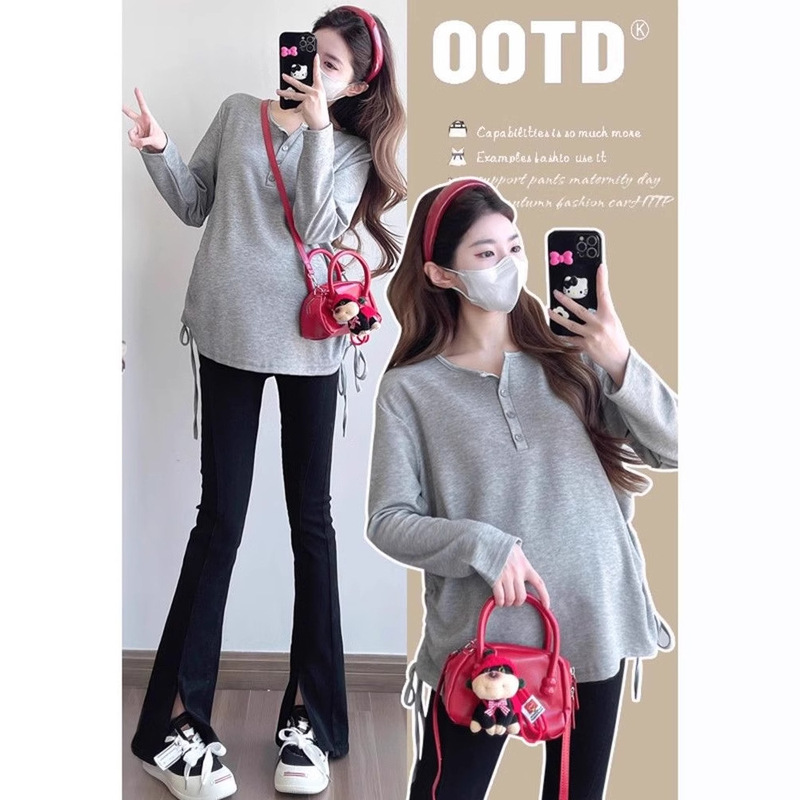 Maternity Wear Spring Plus Size Tops Trendy Mom Spring & Fall New Design Drawstring Loose T-Shirt Bottoming Pregnancy Wear Maternity Wear Spring Plus Size Tops Trendy Mom Spring & Fall New Design Drawstring Loose T-Shirt Bottoming Pregnancy Wear