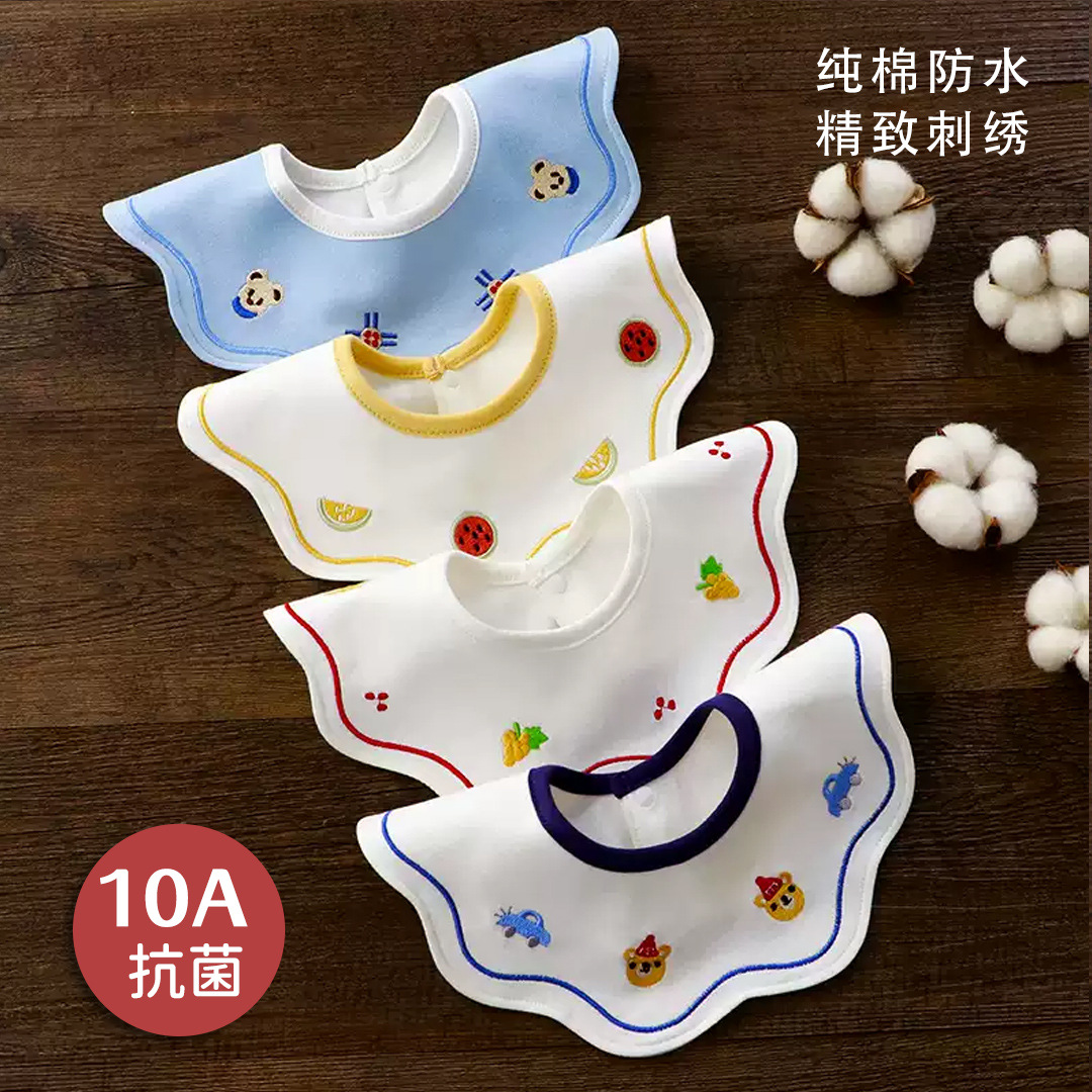 Baberos Yiwannbao Clase A de Algodón Puro Impermeables y Bordados para Niños y Niñas, Baberos para Recién Nacidos, Toallas para la Saliva del Bebé