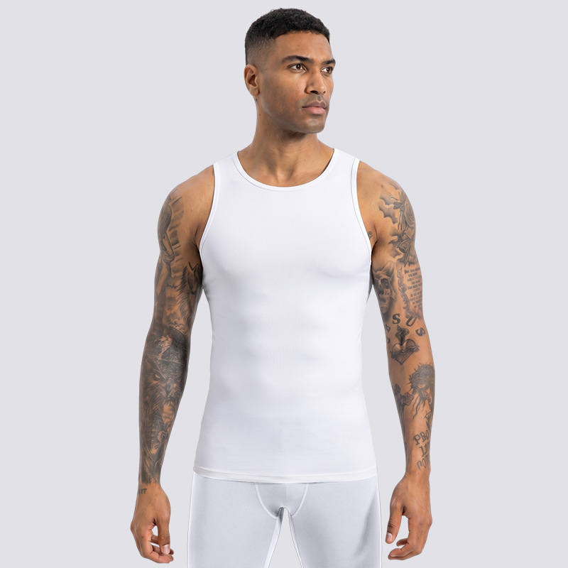 Pequeño logotipo personalizado transpirable sin mangas ropa seca rápida correr deportiva chaleco apertado chaleco de alta elasticidad para hombres ropa de fitness