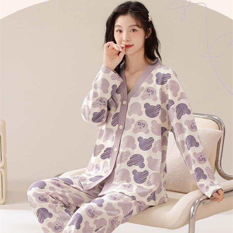 Pigiama blu ghiaccio per donna in primavera e autunno, pigiama in seta ghiaccio con pantaloni a maniche lunghe, nuovo set per la casa in seta_voghion.com