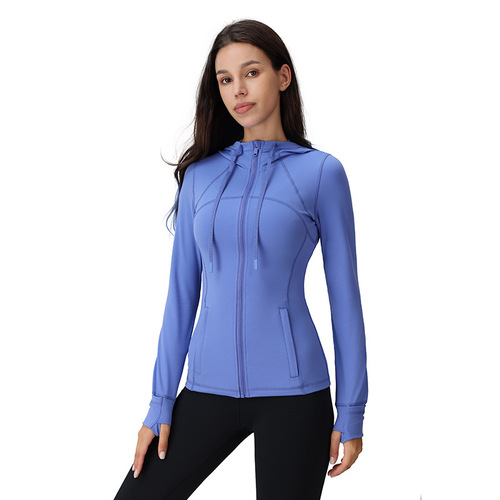 Autumn/Winter Women's Sport Hooded Zip Yoga Pants Tight Slimming Lulu Zip Yoga Top Long Sleeve Outerwear Running Fitness Wear