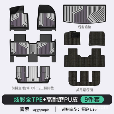 B01 C11 B10 C10 C16: Modelə uyğun ayaqaltı - mist-purple-c16-6-seats-9-piece-setfull-tpepuhigh-side-protectionfloor-mat-trunk-mat-menis-blanket-surface
