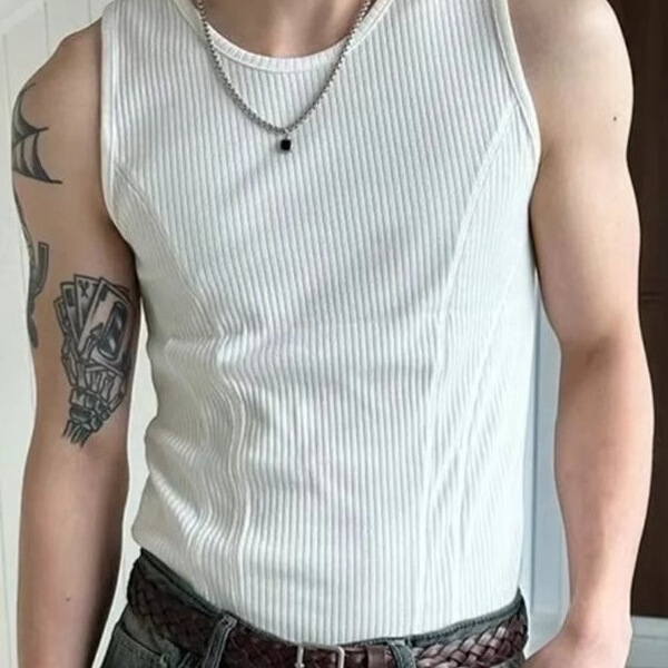 Striped 2026 Elastic Casual Sports Fitness Sleeveless T-Shirt Vest Men's Summer Running Large Size Tank Top T-Shirt