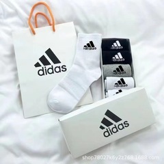 5足のケースAD白黒灰男女中筒スポーツ靴下純色学生潮牌クロスボーダー対外貿易靴下代発