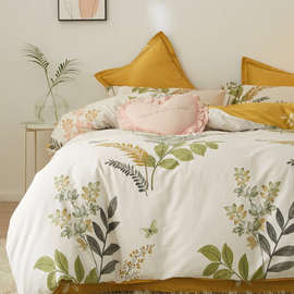 四季款柔软全棉床上四件套小清新春夏纯棉床单床笠被套罩家纺床品