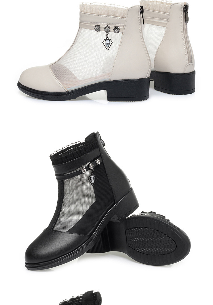 Boot lưới da thật cổ thấp gót giữa cho nữ — Trắng be (kiểu bao đầu) chi tiết 16