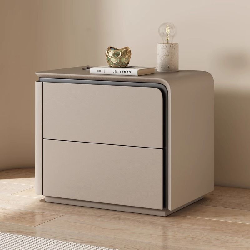 Simple Modern Cream Solid Wood Small Leather Bedside Table Bedroom High-End Home New Complete Storage Storage