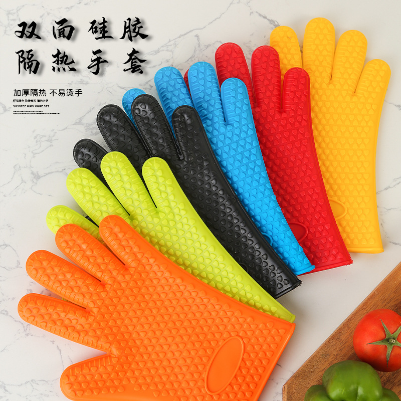 Spot wholesale thick non-slip silicone microwave insulation gloves five-finger baking tools silicone gloves